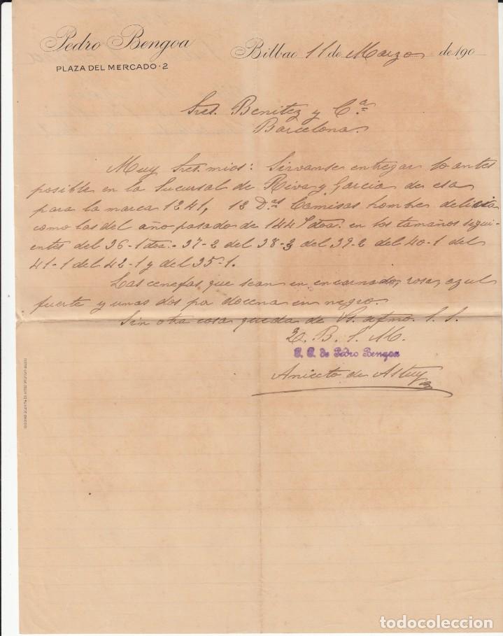 Cartas comerciales: CARTA COMERCIAL DE PEDRO BENGOA EN BILBAO - 1903 - Foto 1
