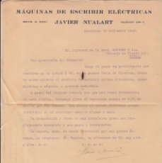 Cartas comerciales: CARTA COMERCIAL DE MAQUINA DE ESCRIBIR ELÉCTRICAS DE JAVIER NUALART EN BARCELONA - 1920
