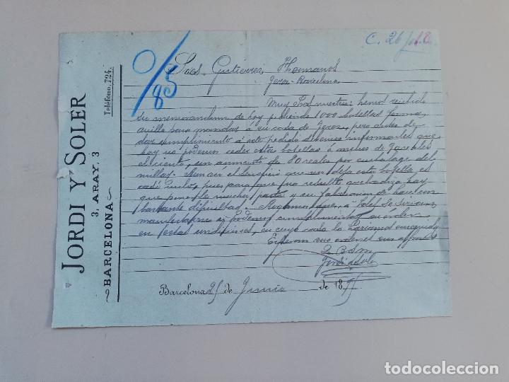 Lettres commerciales: CARTA COMERCIAL. JORDI Y SOLER. BARCELONA, 1895.