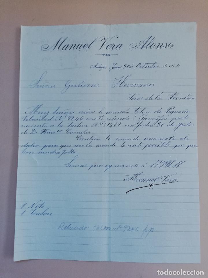Lettres commerciales: CARTA COMERCIAL. MANUEL VERA ALONSO. ANDUJAR, JAEN. 1926.