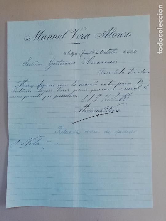 Lettres commerciales: CARTA COMERCIAL. MANUEL VERA ALONSO. ANDUJAR, JAEN. 1926.