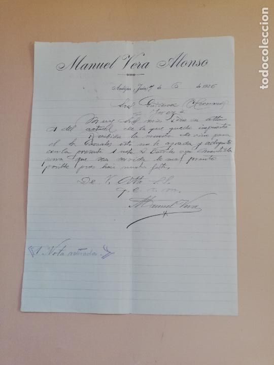 Lettres commerciales: CARTA COMERCIAL. MANUEL VERA ALONSO. ANDUJAR, JAEN. 1926.