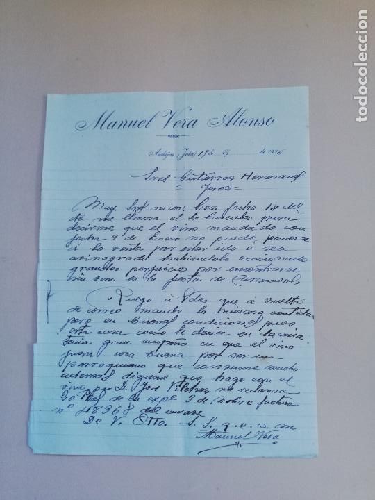 Lettres commerciales: CARTA COMERCIAL. MANUEL VERA ALONSO. ANDUJAR, JAEN. 1926.