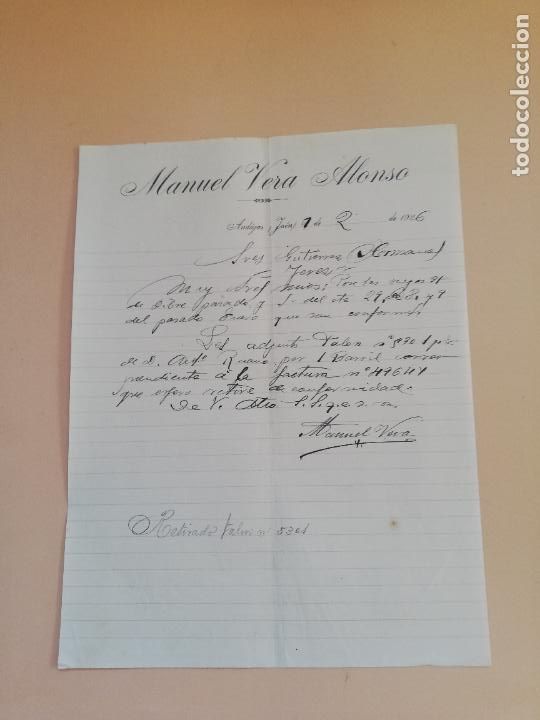 Lettres commerciales: CARTA COMERCIAL. MANUEL VERA ALONSO. ANDUJAR, JAEN. 1926.