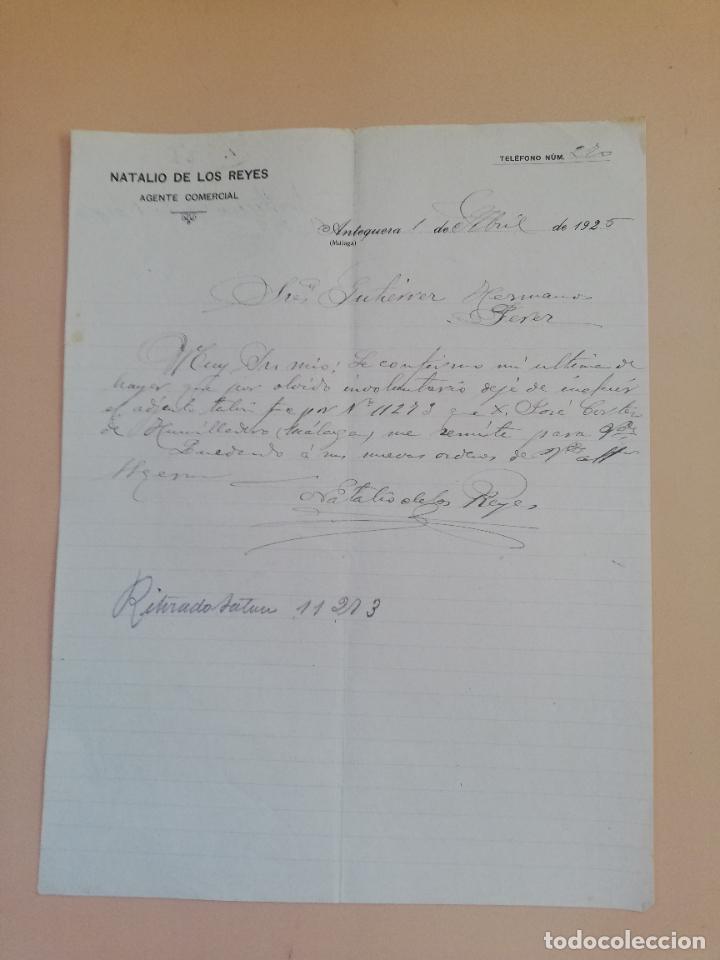 Commercial Letters: CARTA COMERCIAL. NATALIO DE LOS REYES, AGENTE COMERCIAL. ANTEQUERA, MALAGA. 1925.