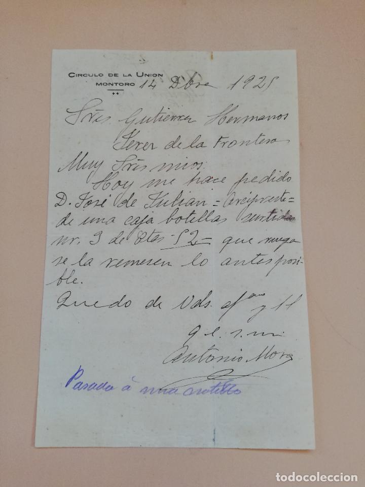 Cartas comerciales: CARTA COMERCIAL. CIRCULO DE LA UNION. MONTORO. 1925. - Foto 1