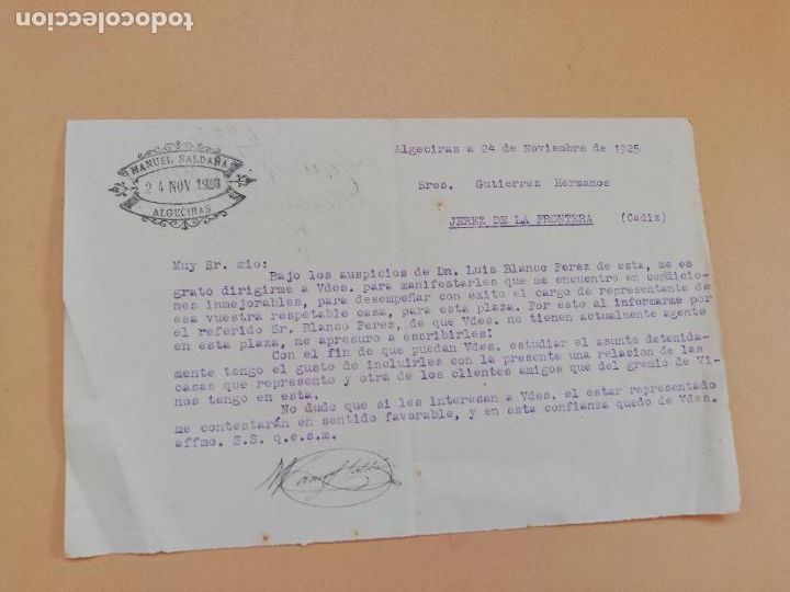 Commercial Letters: CARTA COMERCIAL. MANUEL SALDA&Ntilde;A. ALGECIRAS. 1925.