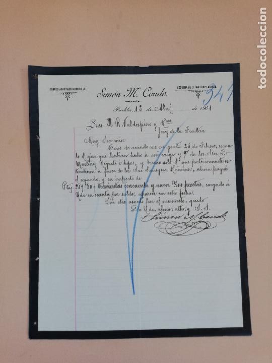 Cartas comerciais: CARTA COMERCIAL. SIMON M. CONDE. PUEBLA. 1901.