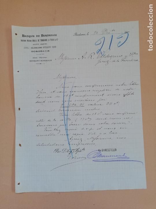 Cartas comerciais: CARTA COMERCIAL. BANQUE DE BORDEAUX. BORDEAUX. 1901.