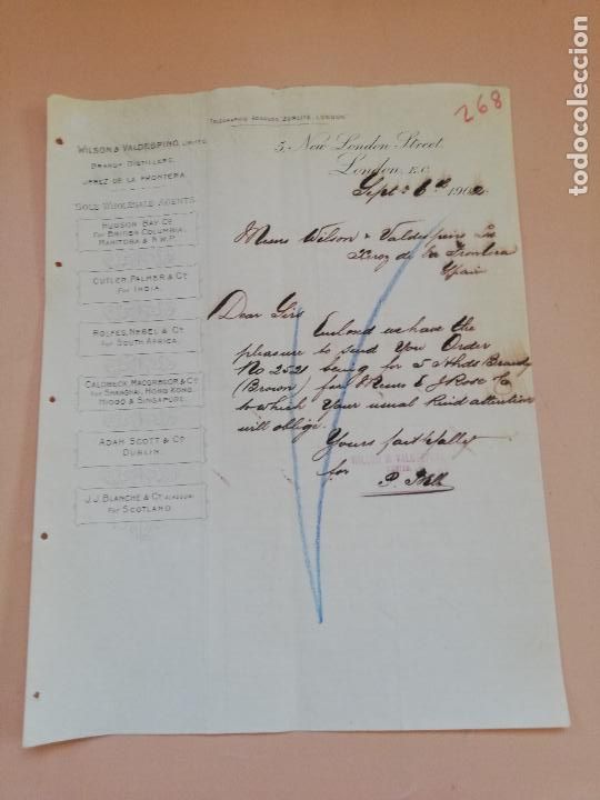 Cartas comerciais: CARTA COMERCIAL. WILSON & VALDESPINO. LIMITED. BRANDY DISTILLERS. LONDON, 1902.