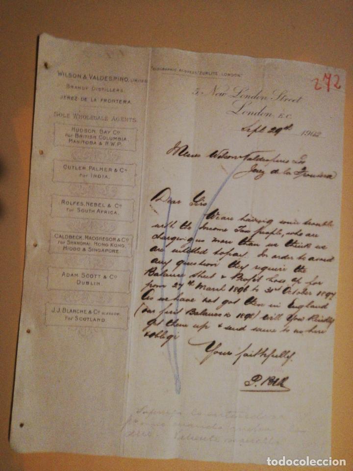 Cartas comerciais: CARTA COMERCIAL. WILSON & VALDESPINO. LIMITED. BRANDY DISTILLERS. LONDON, 1902.