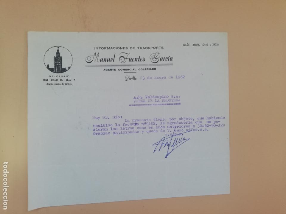 Cartas comerciais: CARTA COMERCIAL. INFORMACIONES DE TRANSPORTE. MANUEL FUENTES GARCIA. SEVILLA, 1962.