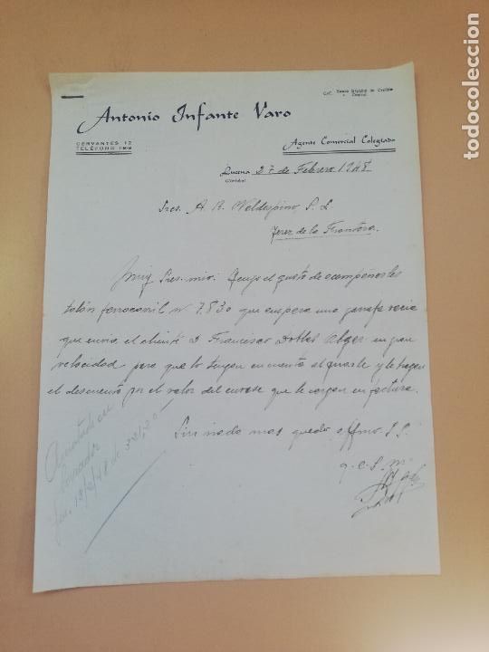 Commercial Letters: CARTA COMERCIAL. ANTONIO INFANTE VARO. LUCENA, CORDOBA, 1948.