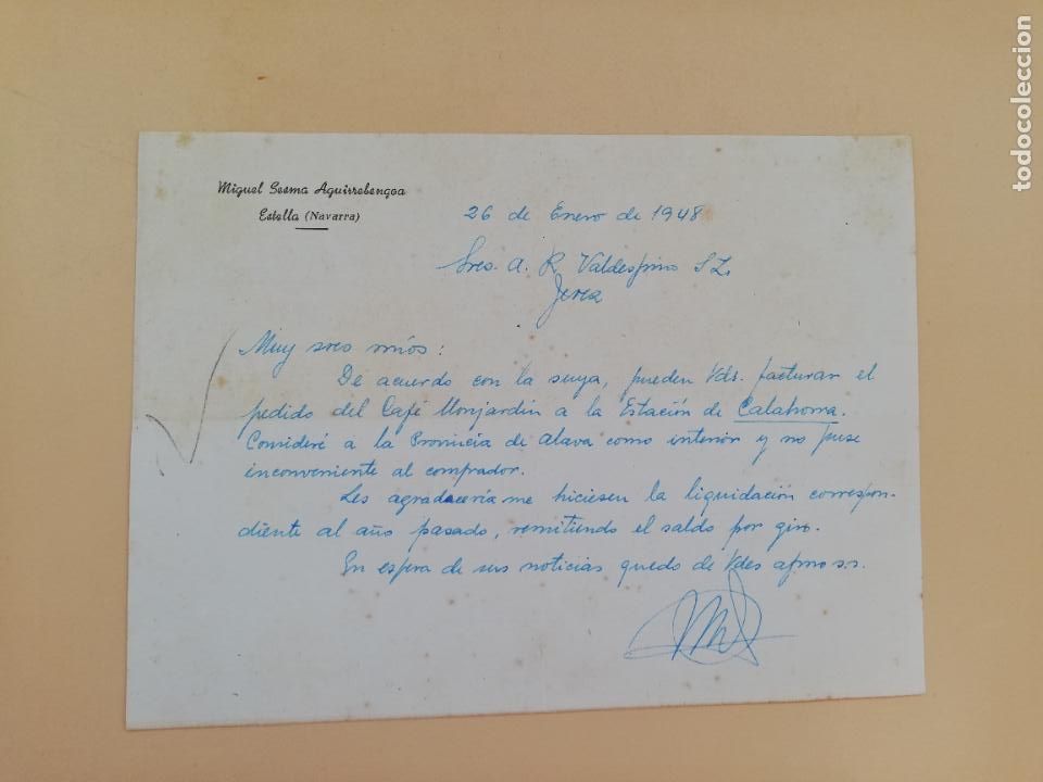 Cartas comerciais: CARTA COMERCIAL. MIGUEL SESMA AGUIRREBENGOA. ESTELLA, NAVARRA. 1948.