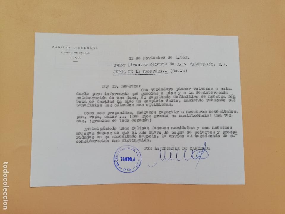 Lettres commerciales: CARTA COMERCIAL. CARITAS DIOCESANA. TOMBOLA DE CARIDAD. JACA, HUESCA, 1962.
