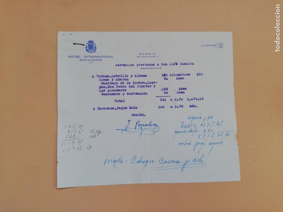 Gesch&auml;ftsbriefe: CARTA COMERCIAL. HOTEL INTERNACIONAL, RESTAURANTE. MURCIA. 1963.