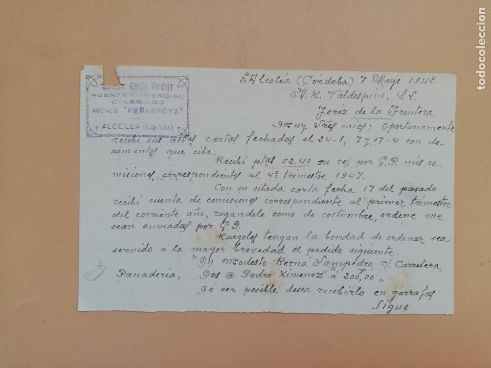 Gesch&auml;ftsbriefe: CARTA COMERCIAL. GARCIA VERDEJO. ALCOLEA, CORDOBA. 1948.