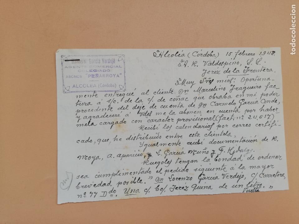 Gesch&auml;ftsbriefe: CARTA COMERCIAL. GARCIA VERDEJO. ALCOLEA, CORDOBA. 1948.