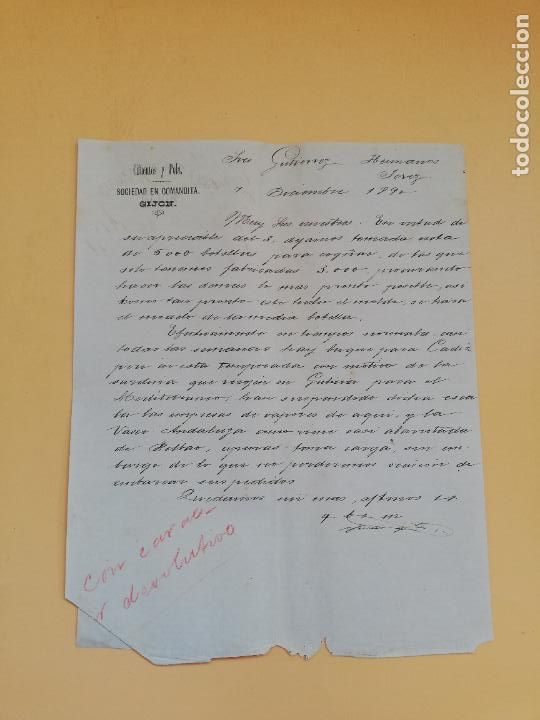Gesch&auml;ftsbriefe: CARTA COMERCIAL. CIFUENTES Y POLA. SOCIEDAD EN COMANDITA. GIJON, 1890.