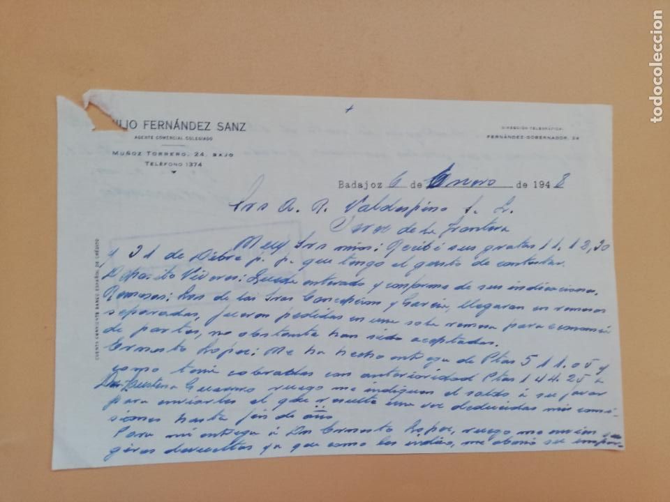 Gesch&auml;ftsbriefe: CARTA COMERCIAL. JULIO FERNANDEZ SANZ. BADAJOZ. 1948.