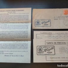 Cartas comerciais: LOTE TARIFA DE PRECIOS TURRONES EL CAMELLO JIJONA Y CIRCULAR 1954 HEREDEROS VIUDA FRANCISCO Y MASIÀ. Lote 361416115