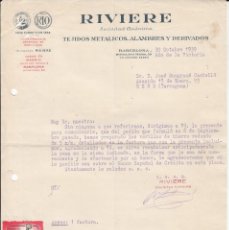 Cartas comerciais: CARTA COMERCIAL CON VIÑETA DE TEJIDOS METÁLICOS RIVIERE EN BARCELONA - 1939. Lote 363063970