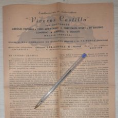 Cartas comerciales: VIVEROS CASTILLA. 1948. CATÁLOGO DE PRODUCTOS Y PRECIOS. HOJA DE PEDIDO. FRUTALES, VIDES, ROSALES,... Lote 363271100