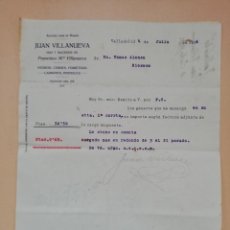 Cartas comerciales: CARTA COMERCIAL. JUAN VILLANUEVA. VALLADOLID. 1916.. Lote 363290840