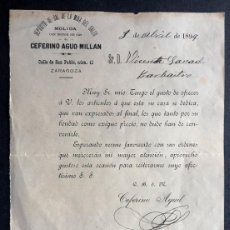 Cartas comerciais: ZARAGOZA 1899 / DEPOSITO DE SAL DE LA MINA DEL GALLO / CEFERINO AGUD / SAL MOLIDA - GRANO - PIEDRA. Lote 365731321
