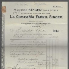 Cartas comerciales: CORDOBA,- LA COMPAÑIA FABRIL SINGER- FACTURA.- AÑO 1916. Lote 365799106