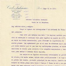 Cartas comerciales: CARTA CARLOS VALENCIA (PARÍS 21 MAYO 1908) CARTACOMERCIAL-177. Lote 365808936