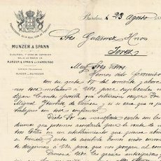 Cartas comerciales: CARTA MUNZER & SPANN (BURDEOS 23 AGOSTO 1884) CARTACOMERCIAL-180. Lote 365811731