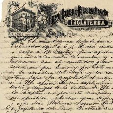 Cartas comerciales: CARTA GRAN HOTEL Y RESTAURANT INGLATERRA (SAN JUAN PUERTO RICO 1890) CARTACOMERCIAL-189. Lote 365977686