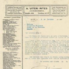 Cartas comerciales: CARTA A. VITERI RITES COMISIONISTA (QUITO 2 OCTUBRE 1927) CARTACOMERCIAL-202. Lote 365987551