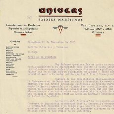 Cartas comerciales: CARTA UNIVERS PASAJES MARÍTIMOS (BARCELONA 27 NOVIEMBRE 1930) CARTACOMERCIAL-213. Lote 366226341