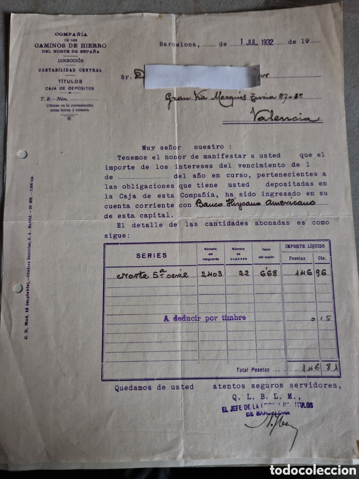 Cartas comerciales: Factura recibo valencia - Foto 1