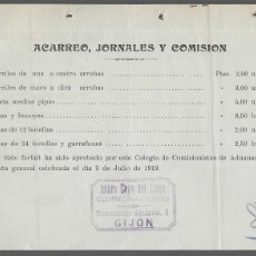 Cartas comerciales: GIJON- ACARREO,JORNALES Y COMISION-PRECIOS BARRILES...-AÑO 1919- VER FOTOS. Lote 383628229