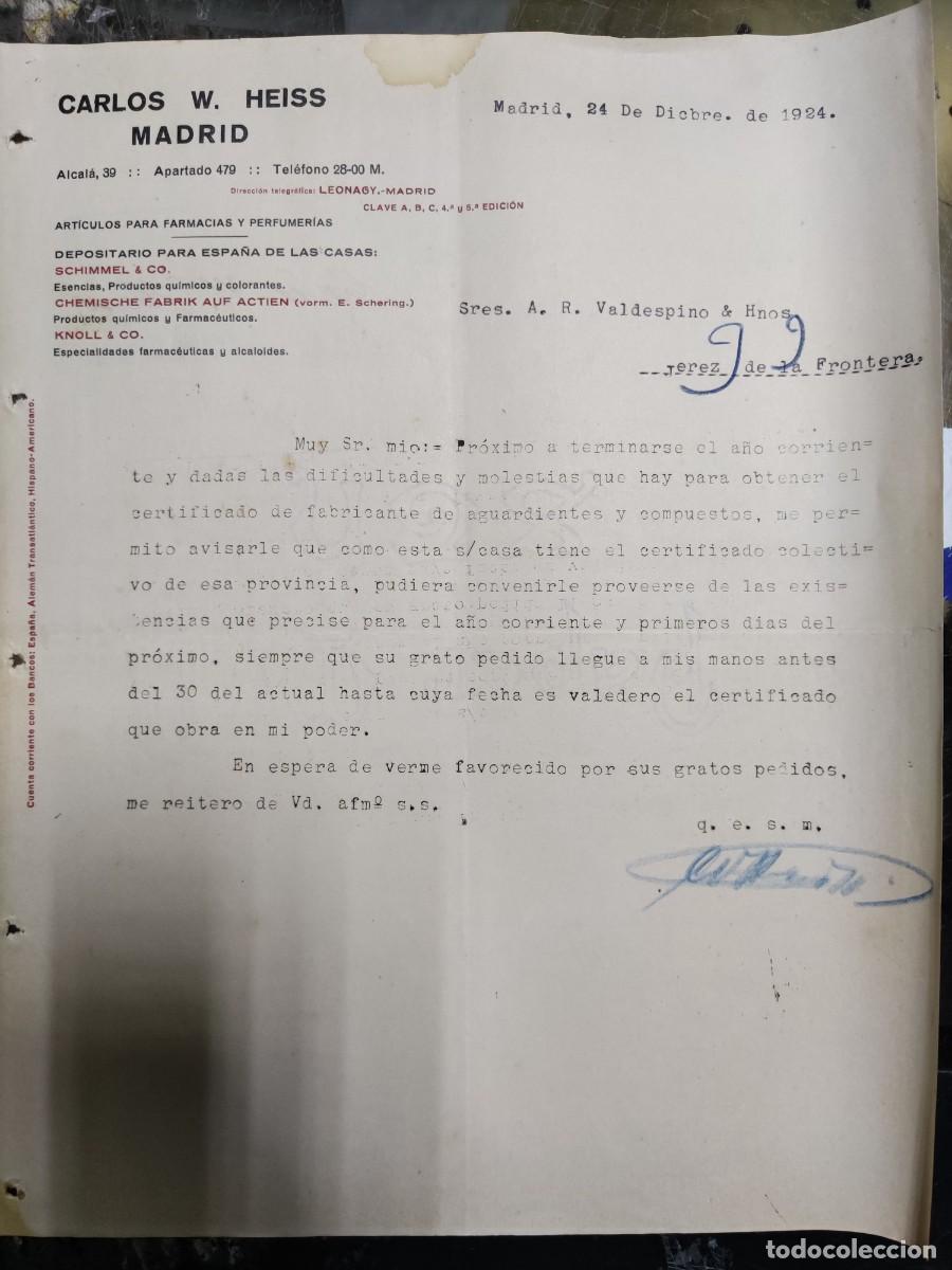 Commercial Letters: CARTA COMERCIAL. MADRID. 1924. CARLOS W. HEISS. SRES. A. R. VALDESPINO.