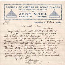 Cartas comerciales: FACTURA FÁBRICA DE VISERAS DE TODAS CLASES JOSÉ MORA. BARCELONA. 1938 FIRMA PROPIETARIO.
