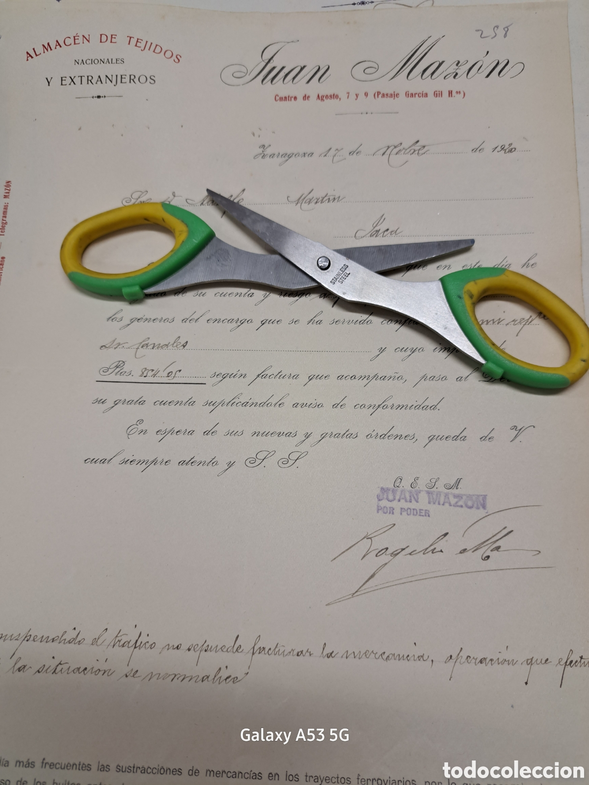 Cartas comerciales: Juan mazon tejidos Zaragoza 1920 - Foto 1
