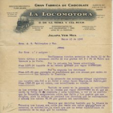 Cartas comerciales: CARTA COMERCIAL CHOCOLATE LA LOCOMOTORA, MÉXICO 1928. Lote 401719884