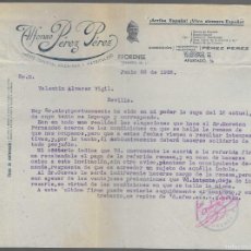 Cartas comerciales: ,- CARTA COMERCIAL- ALFONSO PEREZ PEREZ - AÑO 1938, VER FOTO. Lote 403353144