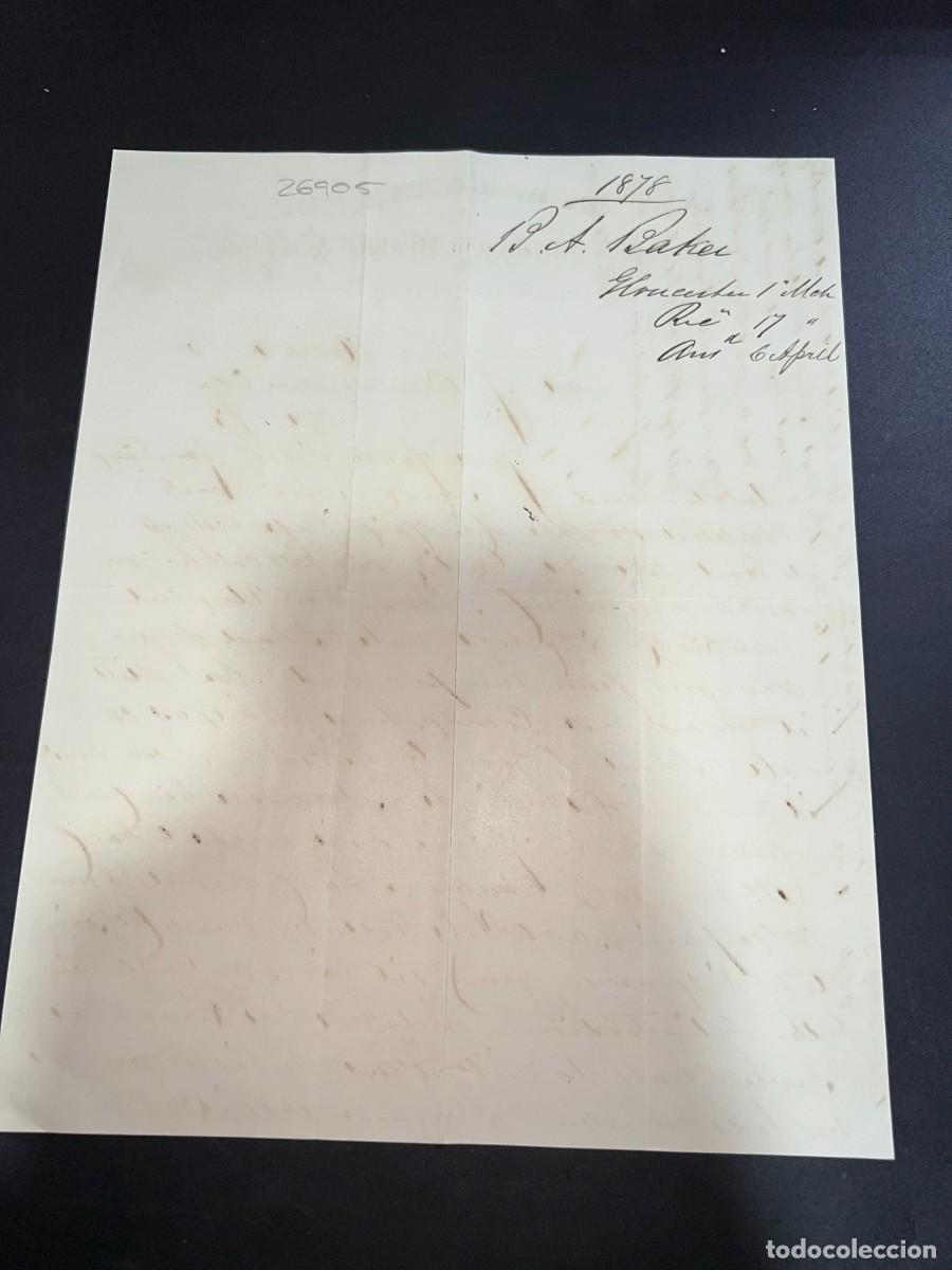 Cartas comerciales: CARTA COMERCIAL. B.A. BAKER. COMMISSION MERCHANT IN MACHEREL & CODFISH. GLOUCESTER, 1878 - Foto 2