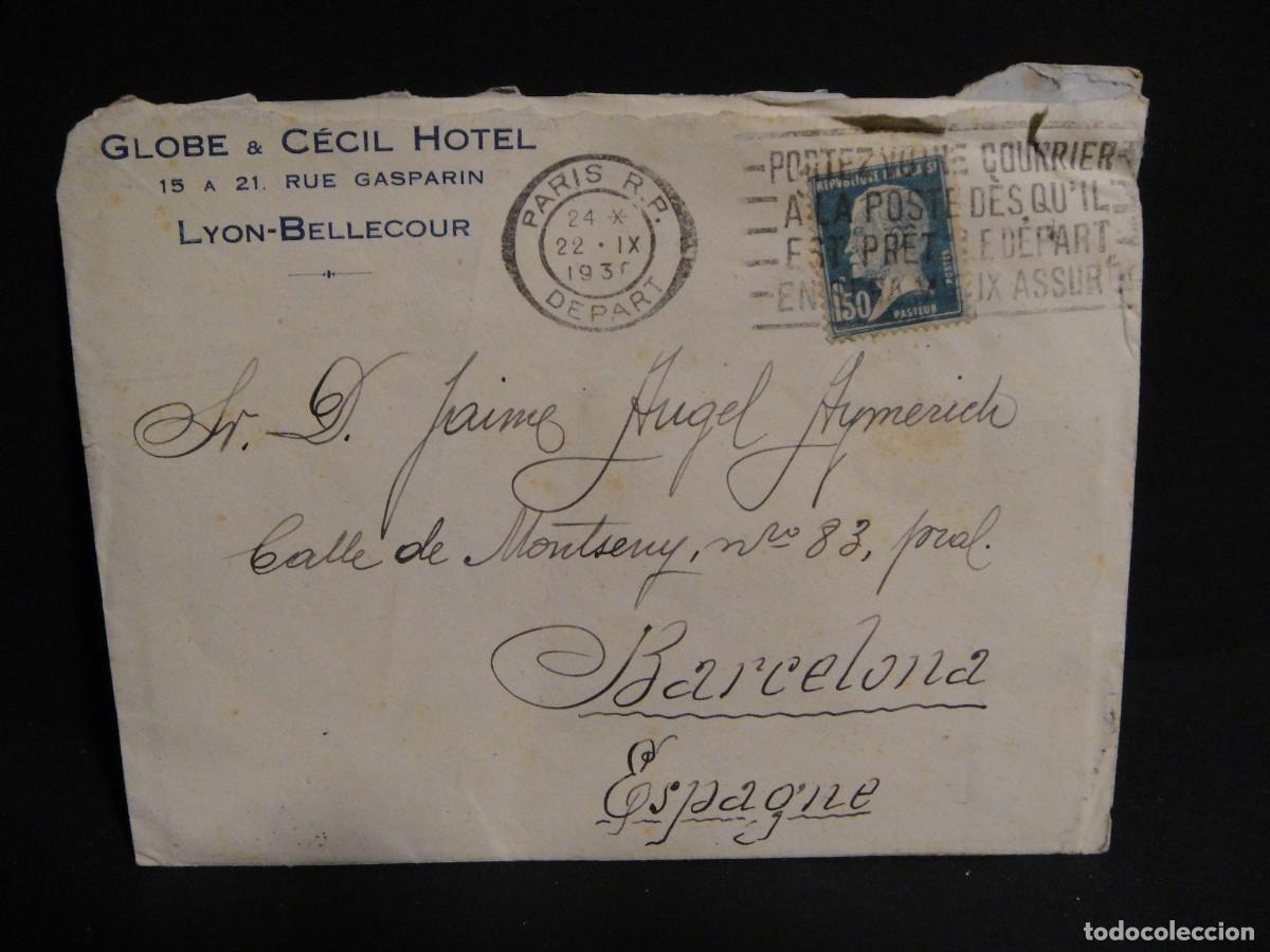 Cartas comerciales: sobre comercial , globe & cecil hotel - lyon a&ntilde;o 1930 - Foto 1