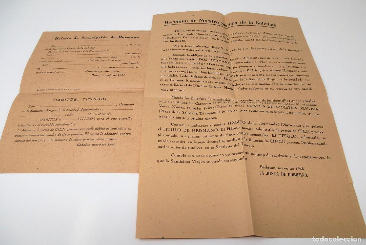 Gesch&auml;ftsbriefe: Carta y Bolet&iacute;n de Suscripci&oacute;n de Hermano de Nuestra Se&ntilde;ora de la Soledad-Badajoz Mayo 1948