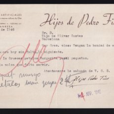 Lettere commerciali: MANRESA. *HIJOS DE PEDRO FIUS - FLORES ARTIFICIALES. IMÁGENES...* FECHA 1946.