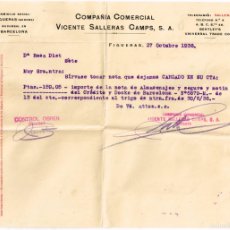 Cartas comerciales: 1936 27/10 FIGUERES CARGO ALMACENAJE TRIGO A ”DIET” SÈTE (FRANCE) SELLO CAUCHO CONTROL OBRER DELEGAT