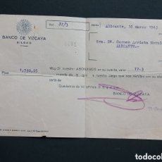 Cartas comerciales: ABONO A CUENTA - BANCO DE VIZCAYA. AÑO 1943. CARTA COMERCIAL