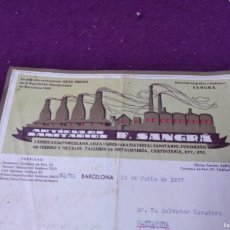 Cartas comerciales: 1937, ANTIGUA CORRESPONDENCIA COMERCIAL, ARTÍCULOS SANITARIOS F. SANGRÁ, BARCELONA.