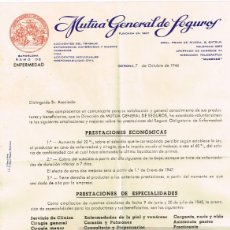 Cartas comerciales: 1946 SOBRE Y CARTA MUTUA GENERAL SEGUROS MEJORAS EN PRESTACIONES ECONÓMICAS Y ESPECIALIDADES MÉDICAS